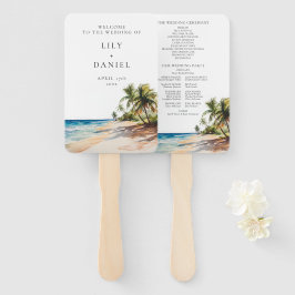Leque Programa de Casamento de Praia Tropical em Aquarel