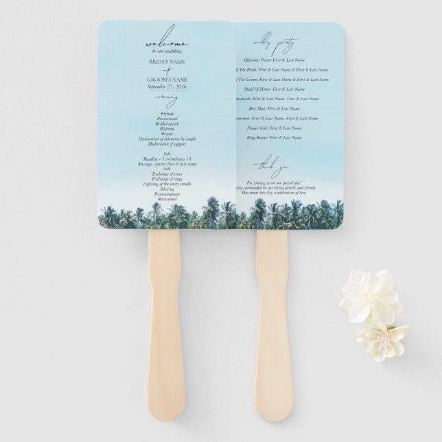 Leque Programa de Casamento de Praias da Aquarela Tropic (Frente e Verso)
