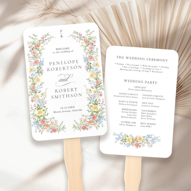 Leque Programa de Casamento de Primavera de Pastel Suave (Soft Pastel Ornate Spring Garden Wedding Program Hand Fan)