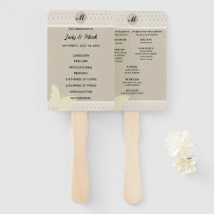 Leque Programa de Casamento de Raça da Borboleta Burlap 