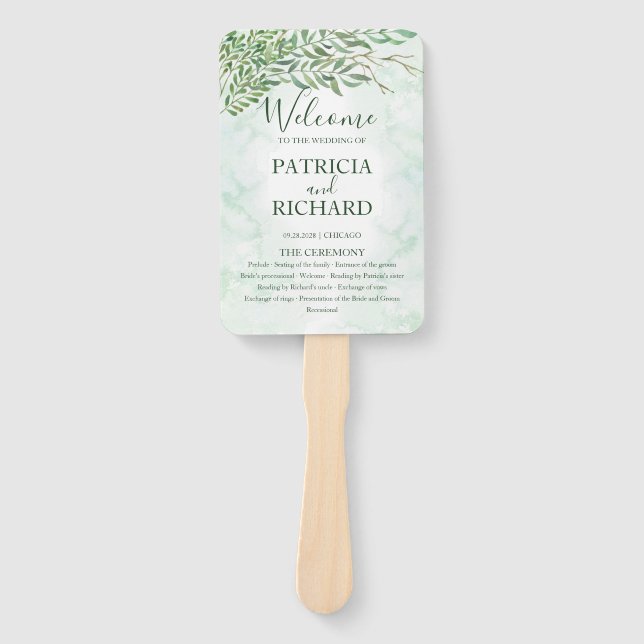 Leque Programa de Casamento de Romance com Vegetação (Frente)