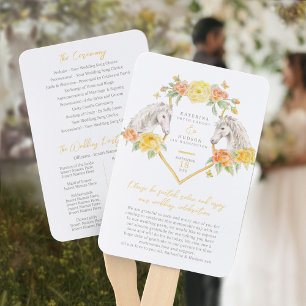 Leque Programa de casamento de rosa aquarela equestre