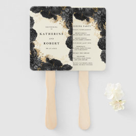 Leque Programa de Casamento de Rosas Negros Dourados