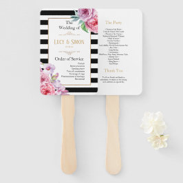 Leque Programa de Casamento de Rosas Rosa e Stripes