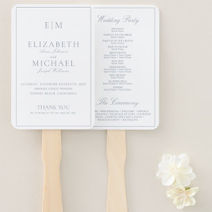 Leque Programa de Casamento de Script Azul Dusty do Mono
