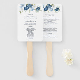 Leque Programa de Casamento de Script Azul Floral Dusty