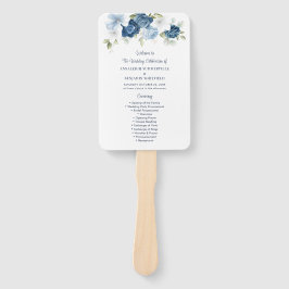 Leque Programa de Casamento de Script Azul Floral Dusty