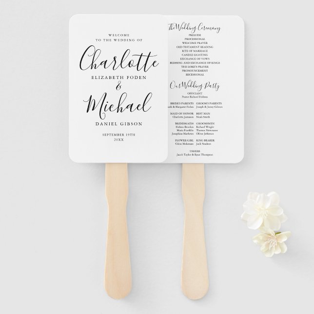 Leque Programa de Casamento de Script de Assinatura Pret (Frente e Verso)