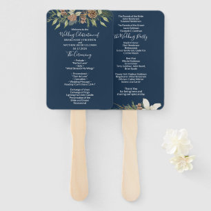 Leque Programa de Casamento de Script Elegante Azul-Mari