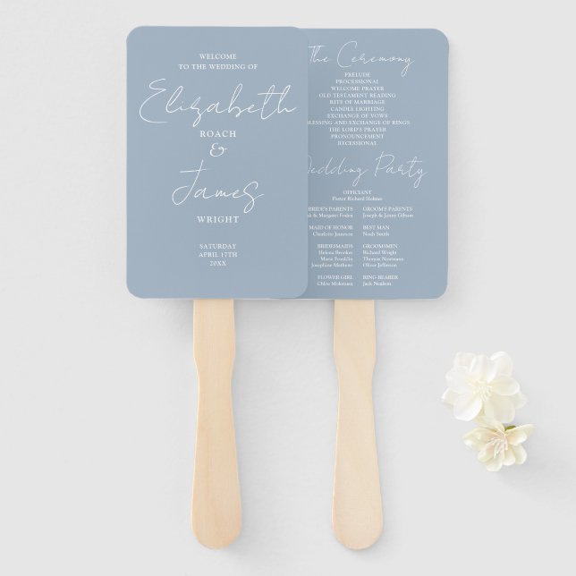 Leque Programa de Casamento de Script Minimalista Dusty  (Frente e Verso)
