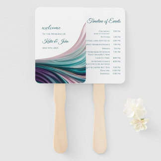 Leque Programa de Casamento de Seda Azul-Verde e Rosa-Cl