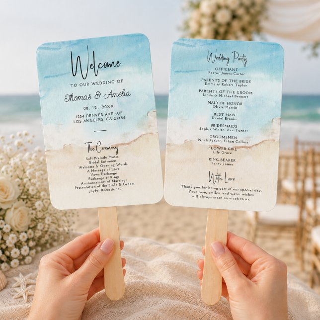 Leque Programa de Casamento de Verão com Aquarela na Pra (Criador carregado)