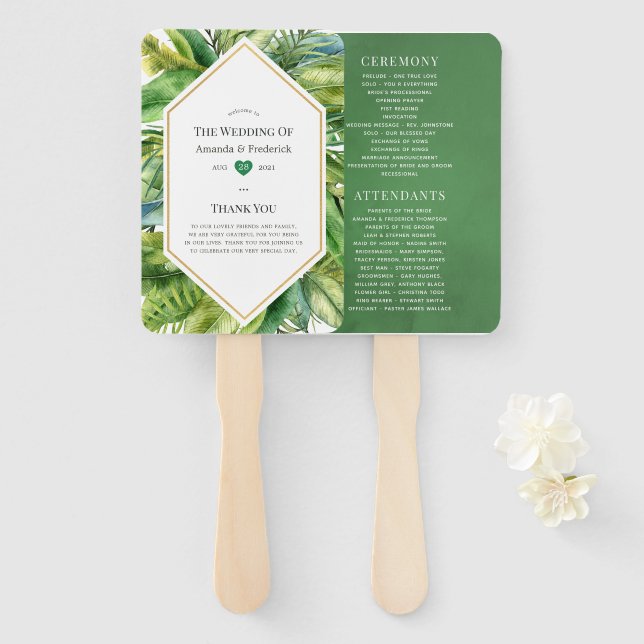 Leque Programa de Casamento de Verão Tropical à Beira-Ma (Frente e Verso)