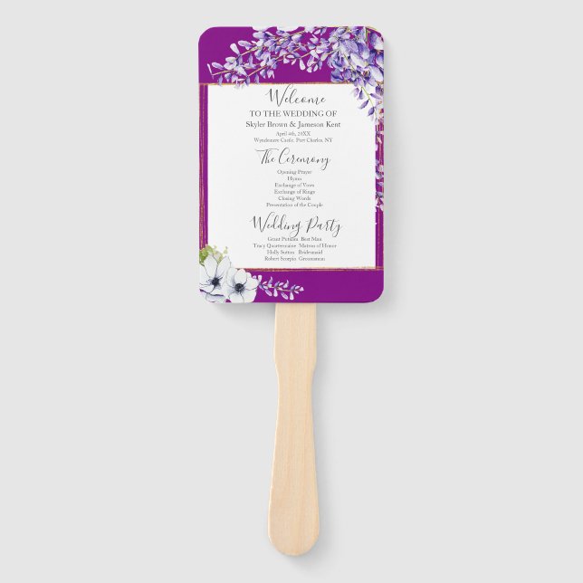 Leque Programa de Casamento de Wisteria Watercolor (Frente)