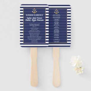 Leque Programa de Casamento Dourado de Stripes Azuis de 