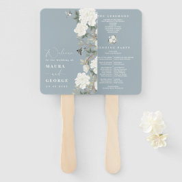 Leque Programa de Casamento Dusty Blue Ivory Chinoiserie