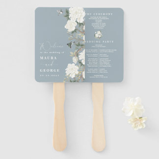 Leque Programa de Casamento Dusty Blue Ivory Chinoiserie