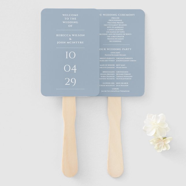 Leque Programa de Casamento Dusty Blue para Data Especia (Frente e Verso)