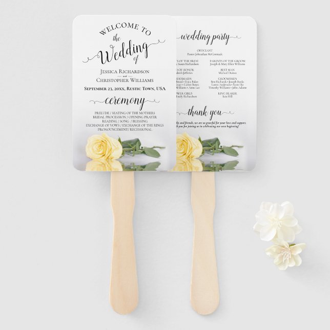 Leque Programa de Casamento Elegante Borboleta Amarela C (Frente e Verso)
