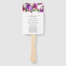 Leque Programa de Casamento Elegante com Floral Roxa Vib