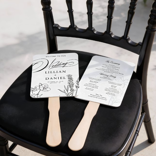 Leque Programa de Casamento Elegante com Flores Silvestr (Elegant Wild Flower Wedding Program Fans)