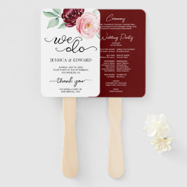 Leque Programa de Casamento Elegante com Flores Vermelha
