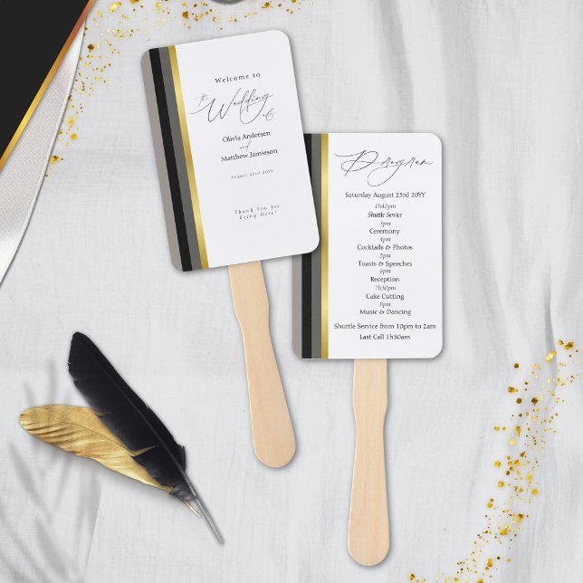 Leque Programa de Casamento Elegante com Listras Pretas  (Criador carregado)