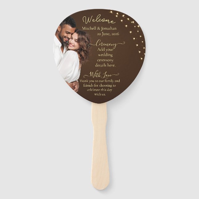 Leque Programa de Casamento Elegante com Luzes de Corda  (Frente)
