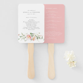 Leque Programa de Casamento Elegante de Aquarela Rosa de