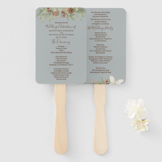 Leque Programa de Casamento Elegante de Cinzas de invern (Frente e Verso)