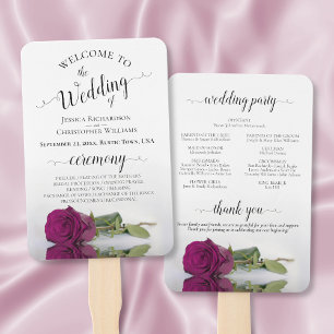 Leque Programa de Casamento Elegante de Rosa Magenta