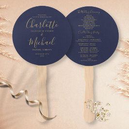 Leque Programa de Casamento Elegante em Azul Naval e Dou