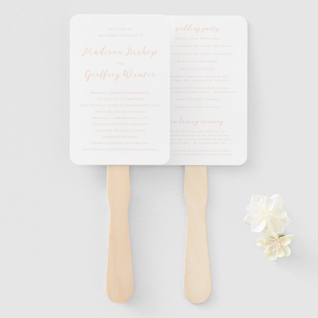 Leque Programa de Casamento Elegante em Script Bold Pêss (Frente e Verso)