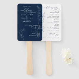 Leque Programa de Casamento Elegante Eucalipto Azul Mari