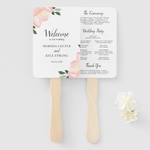 Leque Programa de Casamento Elegante Floral Aquarela Ros