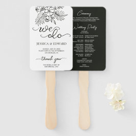 Leque Programa de Casamento Elegante Floral Branco de Ci