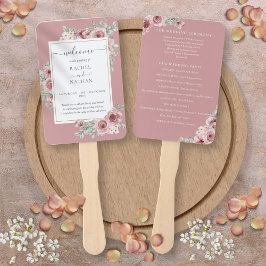 Leque Programa de Casamento Elegante Floral Dusty Rosa