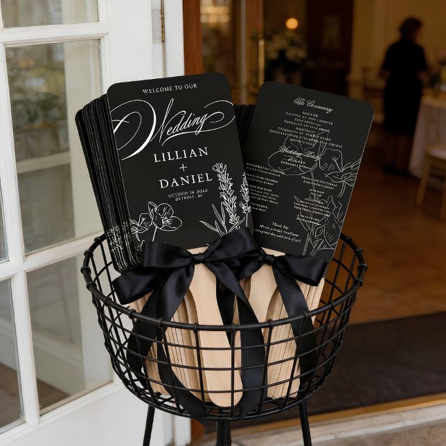 Leque Programa de Casamento Elegante Gótico com Flores S (Elegant Wild Flower Wedding Program Fans)