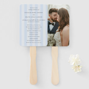 Leque Programa de Casamento Elegante Listras Azuis Moder
