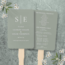 Leque Programa de Casamento Elegante Monograma Verde Sál