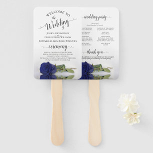 Leque Programa de Casamento Elegante Rosa Azul Real ou M
