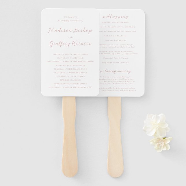 Leque Programa de Casamento Elegante Rosa com Letra Negr (Frente e Verso)