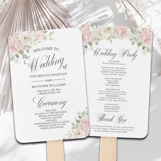 Leque Programa de Casamento Elegantes Rosas Blush Macias (Criador carregado)