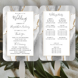 Leque Programa de Casamento em Ágata Branco Dourado