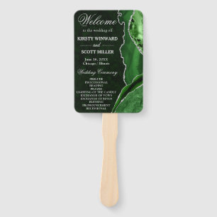 Leque Programa de Casamento em Ágata com Brilho Verde e