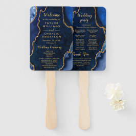 Leque Programa de Casamento em Azul Naval e Ágata Dourad