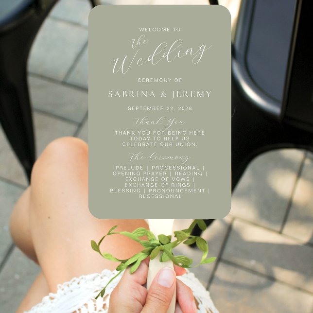Leque Programa de Casamento em Caligrafia Script Verde S (Criador carregado)