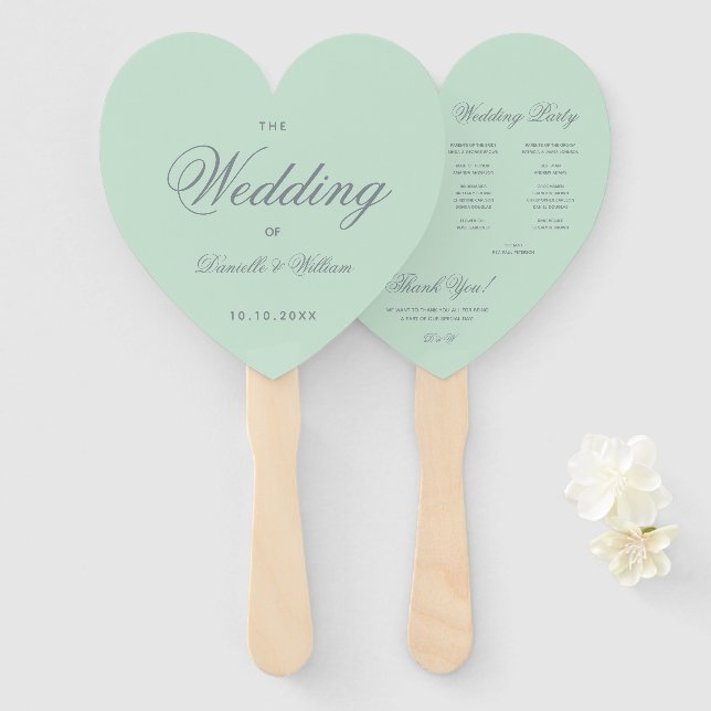 Leque Programa de Casamento em Caligrafia Verde Musgo Ci (Frente e Verso)
