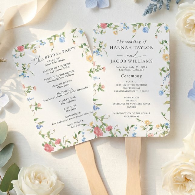 Leque Programa de Casamento em Campo de Flores Silvestre (Criador carregado)