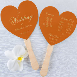 Leque Programa de Casamento em Laranja Queimada Coração 
